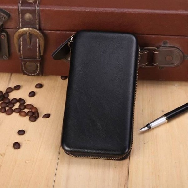 Executive Wallet Case with Magnetic Attachment and Zipper Closure for => HUAWEI C8817E > Black