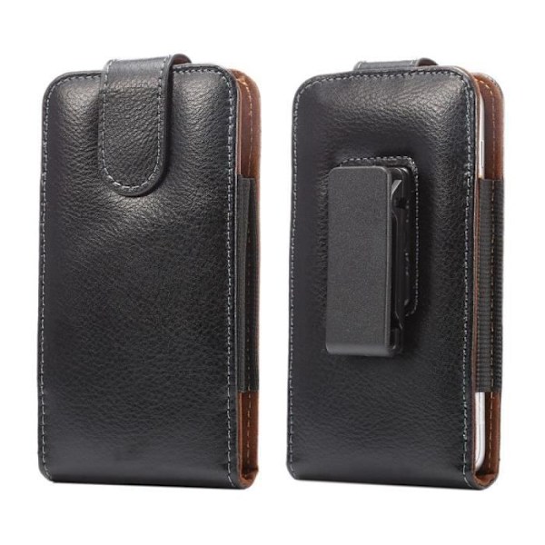 Housse Clip Tilbehør Rotativ 360 Etuiet i Ægte Læder til => ALCATEL ONE TOUCH FIERCE 2 7040T > Sort sort