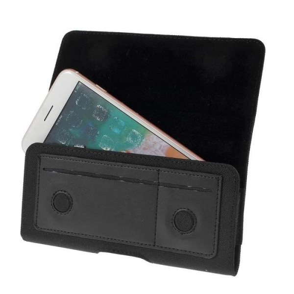 Horisontell Etui Clip Metallbälte Textil och Läder med Kortficka för Intex Aqua Strong 5.1+ > Svart Svart