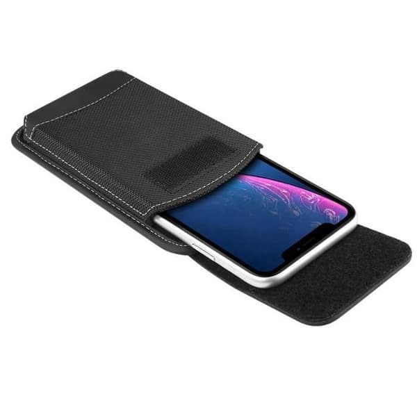 til iPhone 16 Plus (2024) Vertikal Læder og Nylon Bælteetui - Sort Svart