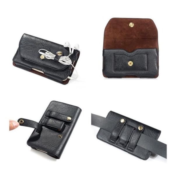 Horisontell Läderbälte - Motorola - XT1952-T - Svart - Magnetisk Stängning - Hörlursfäste Svart jag