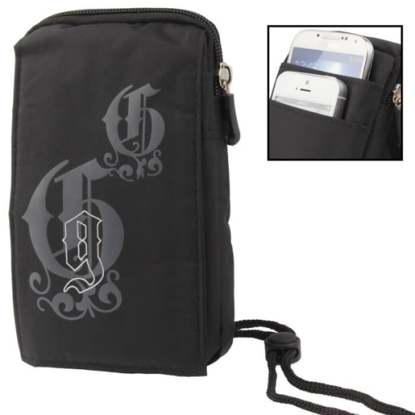 Universell flerfunktionsfodral Flera dragkedjeförsedda fack och en karbinhake för => SAMSUNG GALAXY CORE MAX > Svart (16 x 9,5 cm)
