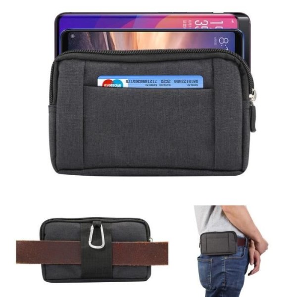 Flerfunktionsbälte med 2 dragkedjor för Samsung Galaxy A90 5G (2019) > Svart (17 x 10 x 2 cm) Svart (17 x 10 x 2 cm)