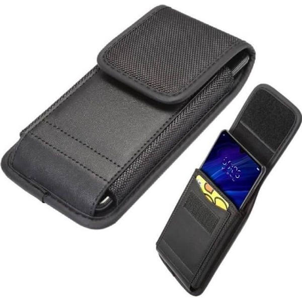 Etui til Samsung Galaxy A51 5G (2020) bæltecover med kortholder læder og nylon lodret - sort Svart