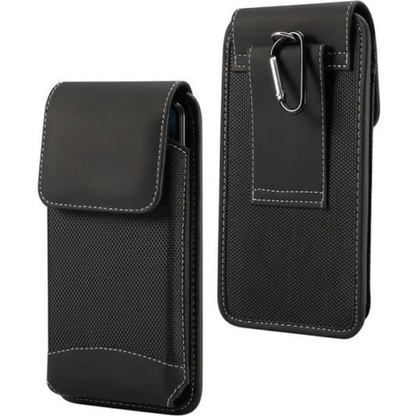 Etui til Samsung Galaxy S21 5G - DFV mobil - Vertikal bærehylster - Læder og nylon - Sort - Semi-stift Svart