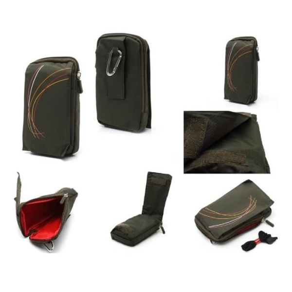 Universell flerfunktionsfodral Flera dragkedjeförsedda fack och en karbinhake för => GIONEE F109L TD-LTE DUAL > GRÖN (16 x 9,5 cm)