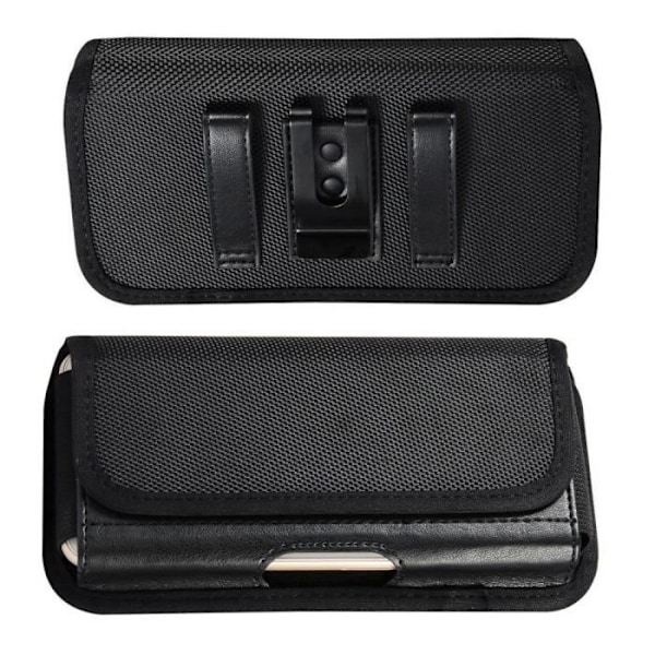 Étui Holster Belt Clip Metal Horisontal med Kreditkortholder i Tekstil og Læder til WALTON PRIMO RX7 MINI (2019) > Sort sort