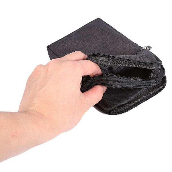 Universellt Multi-användningsfodral med Flera Fickor, Dragkedja och en Karbinhake för => ZTE ZFIVE 2 LTE > Svart (17 x Svart (17 x 10,5 cm)