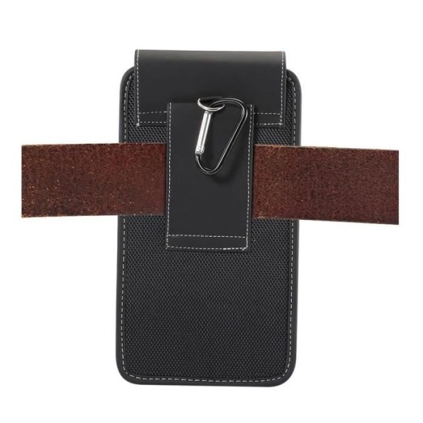 Smartphonefodral - BIHEE - A39 (2023) - Läder och Nylon - Vertikal Bälte Fodral - Svart Svart