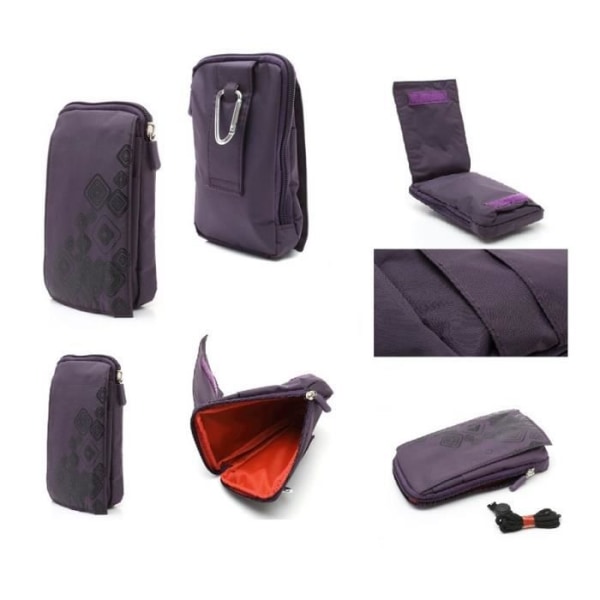 Multifunktionsfodral Universal Flera Fack Dragkedja och en Karbinhake för => LG LUCKY > VIOLET (16 x 9.5) VIOLTT (16 x 9,5 cm)