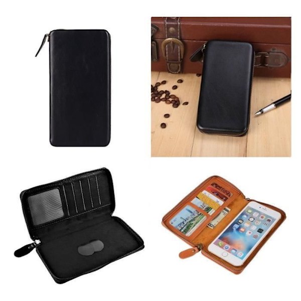 Executive Wallet Case with Magnetic Closure and Zipper for => HUAWEI FUSION U8652 > Black