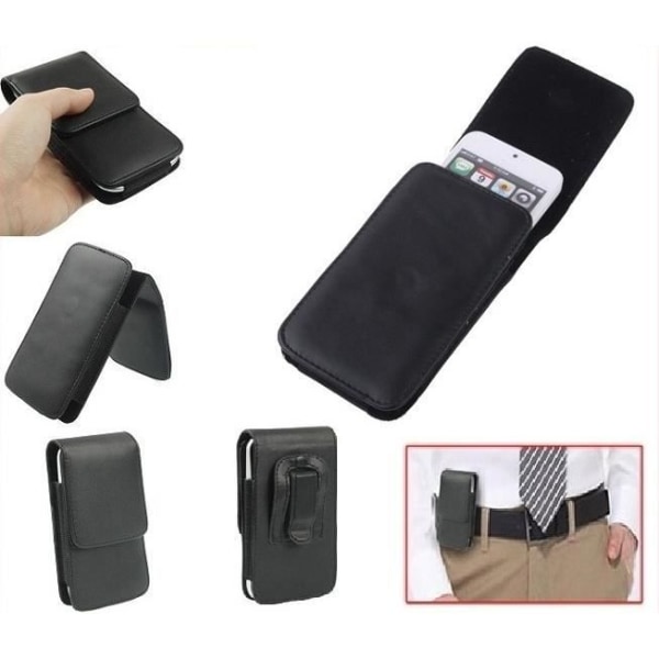 Fodral Hölster Vertikal Bälte Klämma i Mjuk Konstläder för => SHARP AQUOS PHONE MINI SH-M03 (2016) > Svart Svart