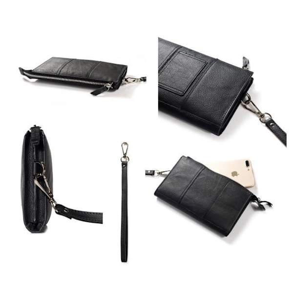 Etui til Håndtaske - Eksklusiv - Huawei Ascend G526 - Ægte Læder - Multifunktionel - Sort Svart