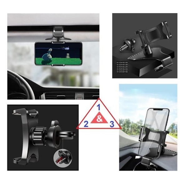 Smartphone GPS Bilholder 3 i 1: Dashboard Klemme - Solskærm + Ventilationsklem for Nokia 1 > Sort Svart