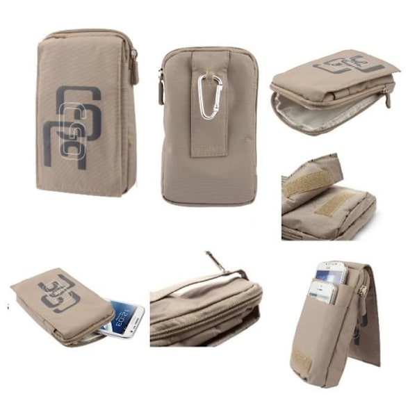 Universell flerfunktionsfodral Flera dragkedjeförsedda fack och en karbinhake för => PRESTIGIO MULTIPHONE 7500 32 GB BEIGE (16 x 9,5 cm)