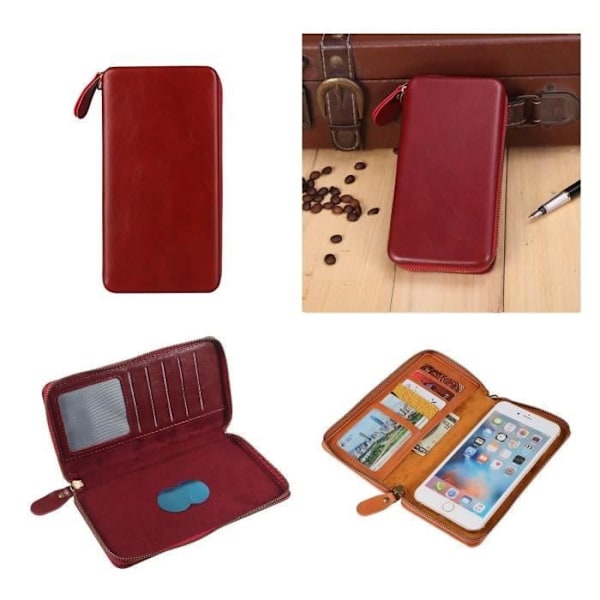 Executive Wallet Case med magnetisk vedhæftning og lynlås til => ASUS PADFONE MINI PF451CL > Rød