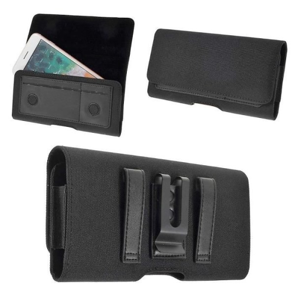 Horizontalt etui med metalclips til bælte, tekstil og læder med kortholder til Samsung Galaxy S10 Lite (2020) > Sort Svart