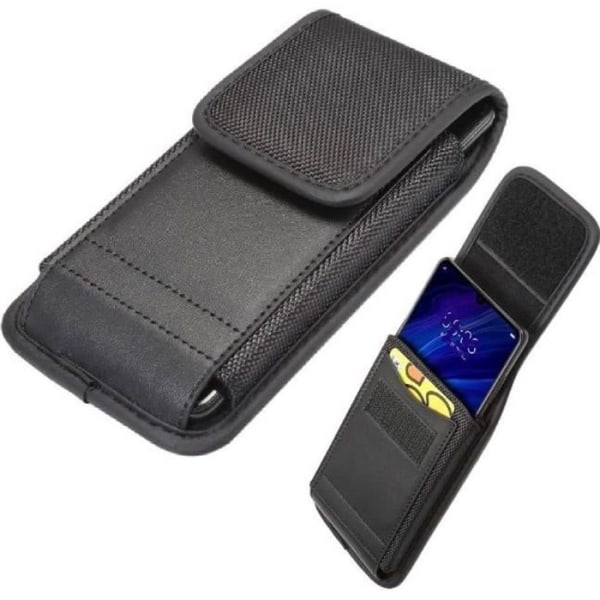 iPhone 12 Pro Max etui - DFV mobil - Læder og Nylon - Bælteetu - Kortholder - Sort Svart