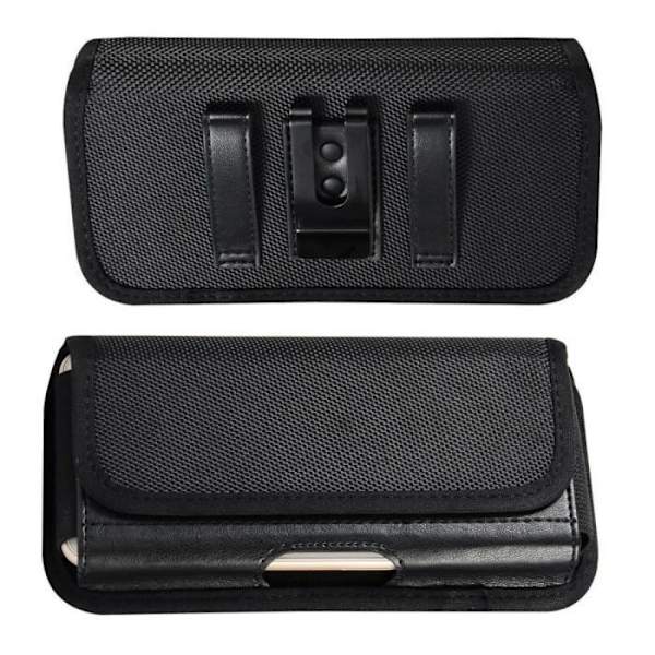 Metallic Horizontal Clip Belt Holster Case with Textile and Leather Card Holder for TECNO Camon 16s (2020) > Black sort
