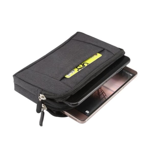 Multifunktions fodral med 2 dragkedjefack för Xiaomi Redmi Note 9 Pro (2020) > Svart (17 x 10 x 2 cm) Svart (17 x 10 x 2 cm)