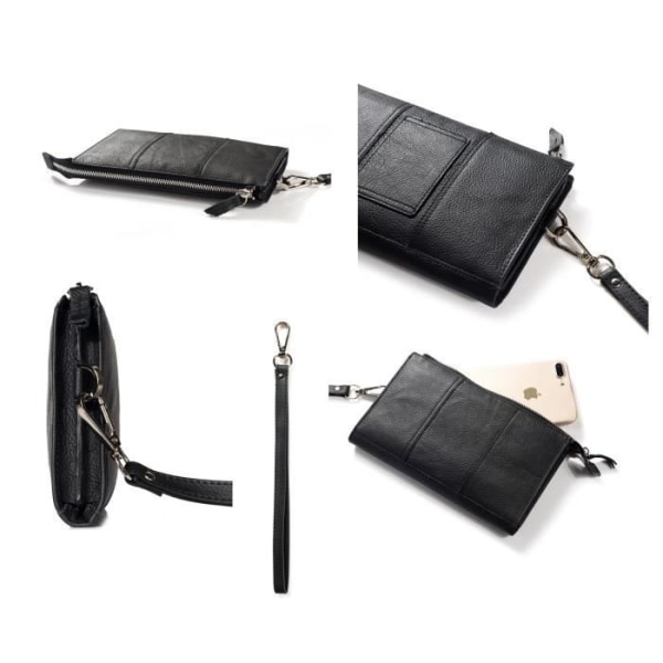 Etui Håndtaske - Eksklusiv - Sharp Aquos S3 - Ægte Læder - 3 Rum - Sort Svart