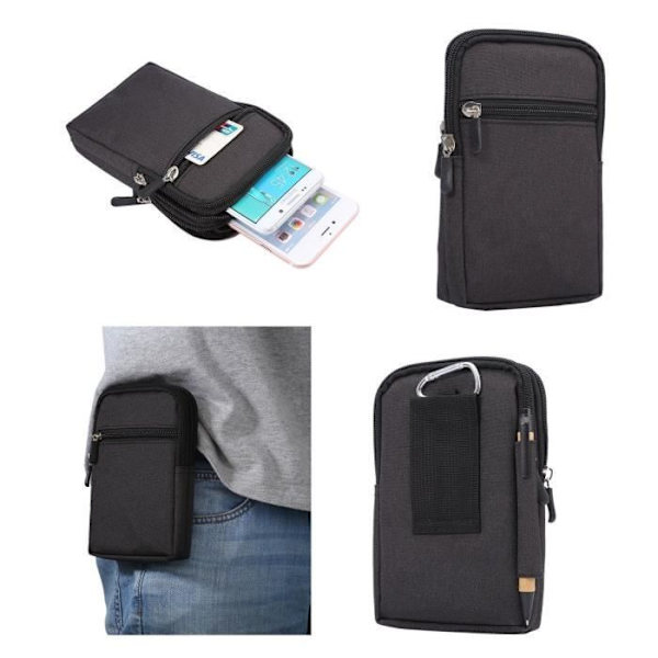 Universellt Mångsidigt Etui med Flera Fack, Dragkedja och en Karbinhake för => SONY XPERIA XA1 PLUS > Svart Svart (17 x 10,5 cm)