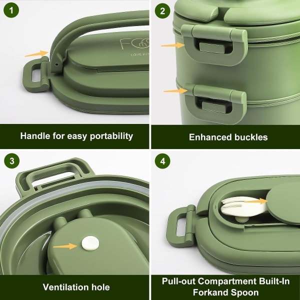 Lager Lunchbox 1550 ml Lunchbox med 3 fack och bestick - Plast BPA-fri Lunchbox