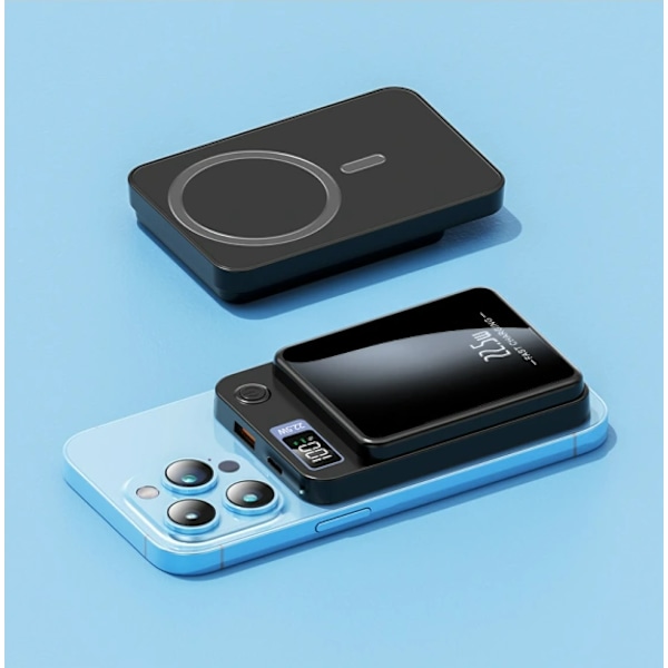 Magnetisk Portabel Laddare 20000 mAh Snabbladdning 22.5W Portabel Powerbank Svart