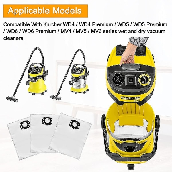 12 kpl Imurin pölypusseja yhteensopivia Karcher WD4 WD5 WD6 MV4 MV5 MV6 varaosien ja tarvikkeiden sarjan kanssa