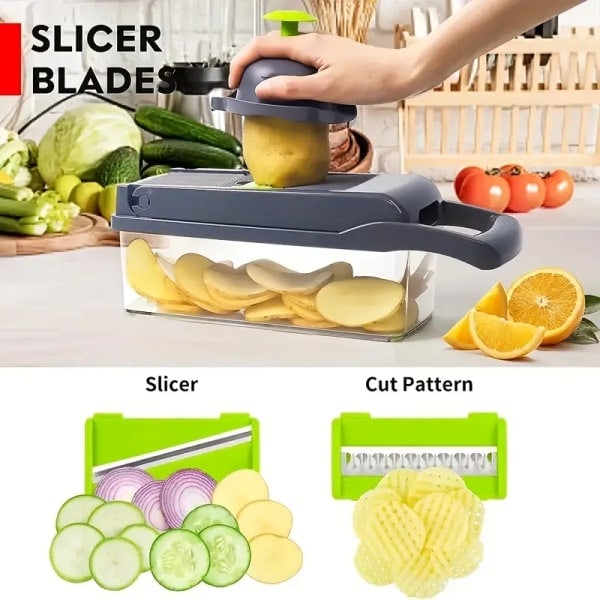 16-delad Slicer Köksmultifunktionell Grönsakskutter Tärningshackare, Olika Blad Kan Bytas Ut