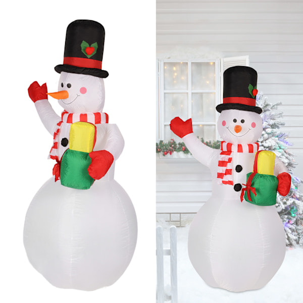 1,5m Hög Uppblåsbar Snögubbe Juldekorationer Blås upp Snögubbe med Roterande Färgade LED-lampor för Utomhusgård EU-kontakt 220‑240V
