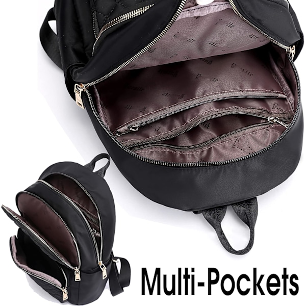 REMAKE Ryggsäck för Kvinnor Nylon Reseväska Svart Axelväska Liten Casual Dagryggsäck för Flickor (Svart Quiltat)