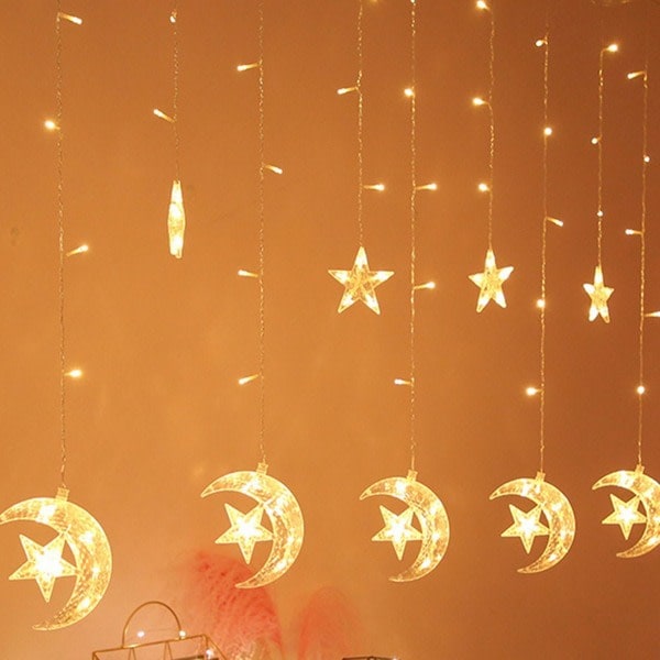 Kuun ja tähden LED-valosarja, koristevalot, juhlavalot, verhovaihtoehto, häälyhty, Ramadan