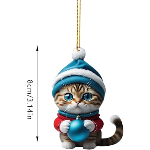 Julgranshänge med katt, 2D akryl julgranshänge med katt, julgranshänge med katt, julklapp [HK] 8 st