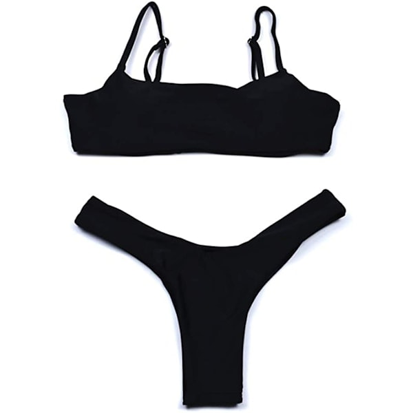 Push-Up Bikinin setti, Thong ja matala vyötärö, Musta L