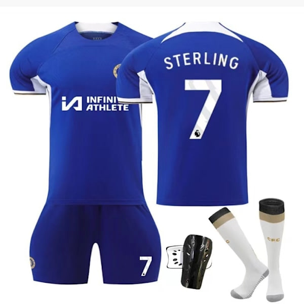 REMAKE 2324 Chelsea Kotipaita Nro 8 Enzo 7 Sterling 6 Silva Lyhythihainen Jalkapallopaita - Setti - Nro 7 + Sukat + säärisuojat 26(140-150cm)