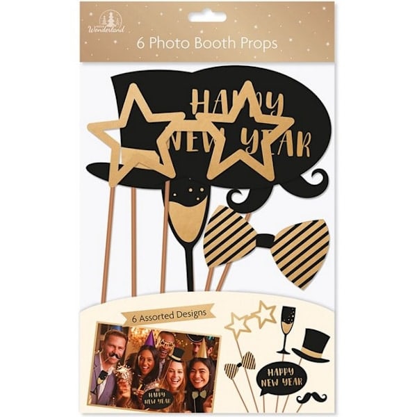 Julklapp Unisex Nyår Fotorekvisita (Paket med 6) One Size Guld/Svart One Size
