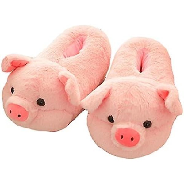 REMAKE Women's Slippers Cute Pig Slippers Cartoon Animal Slippers Winter Warm Slippers Hemp Fur Slippers，pigs(36-43EU) -ES