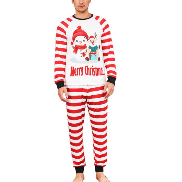 Punainen ja valkoinen raidallinen joulupyjamasetti pitkähihainen pyöreäkauluksinen yläosa joustava vyötärö housut yöasu loungewear punainen miesten XXL