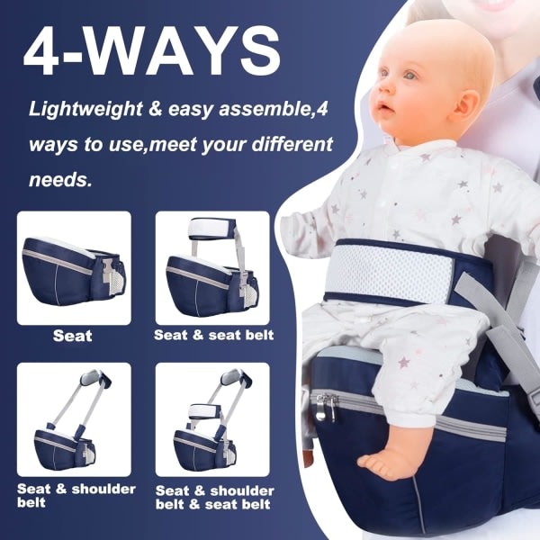 Babybärsjal med höftstöd, ergonomisk midjeplacering med justerbar rem