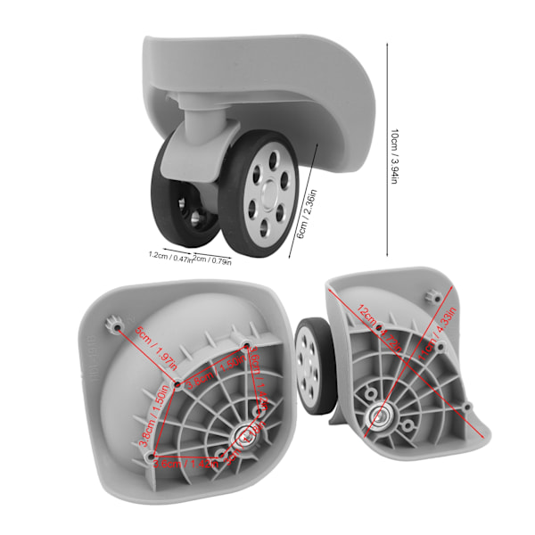 2 st Resväskor Hjul 360 Grader Roterande Tyst Antiwear ABS Gummi Resväska Hjul med Skruvar för Byte Reparation Ljusgrå
