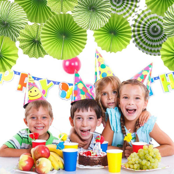 12 kpl riippuvaisia paperi-tuulettimia, Fiesta-pyöreä kuvio paperi-koristeita juhliin, uudenvuoden vauvakutsuihin (vihreä)