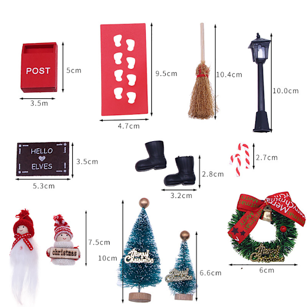 Jultomte Dörrtillbehör, Julset, Miniatyr Jultomte Dörr, Trätomte Dörrdekoration med Brevlåda Stövlar, Julgran, Staket,