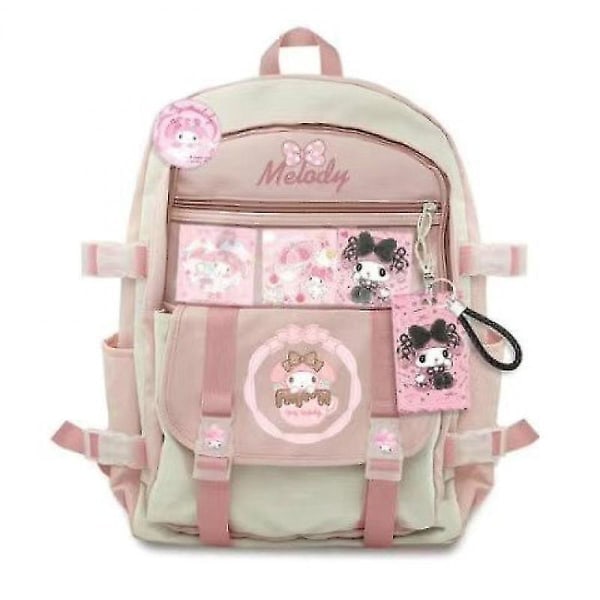Kawaii Sanrio Mymelody Kuromi Cinnamoroll Pompom Purin Ny Ryggsekk Stor Kapasitet Student Skoleveske Utendørs Ryggsekk G