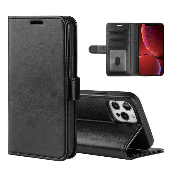 iPhone 13 Pro Max lompakko-kotelo PU-nahasta/TPU Musta