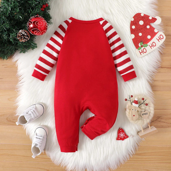 Nyfödd Babypojke Julkläder Nyfödd Jumpsuit Randig Röd Långärmad Helkropps Jumpsuit Röd Röd 6-9 Månader