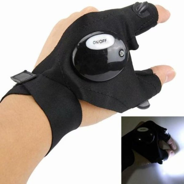 Pairs LED Lommelygte Handsker i Mørket Reparationsbelysning Fingerlys Vinter Udendørs Natfiskeri Halvfinger Handsker
