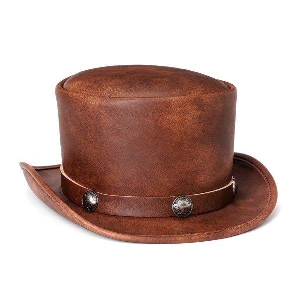 Magikerhat i læder til ovnpibe - Sortbrun til Halloween, bryllup og kostume