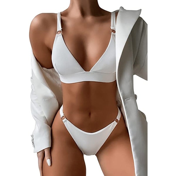 Push-Up Bikini Set med Ringknytning & Triangeltopp Vit M