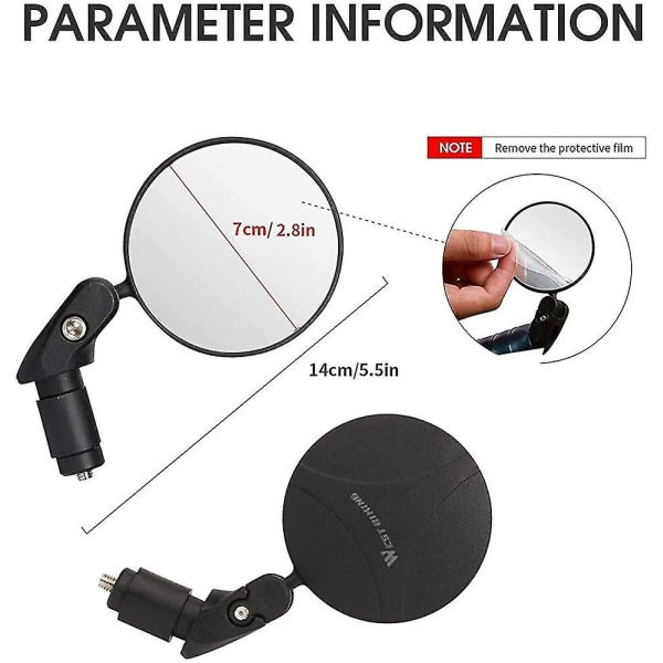 2 osainen pyöräpeili, 17,4-22 mm pyörän ohjaustangon peili, 360 astetta säädettävä pyörän kupera peili